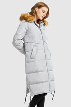 Winter Drawstring Down Coat Removable Faux Fur