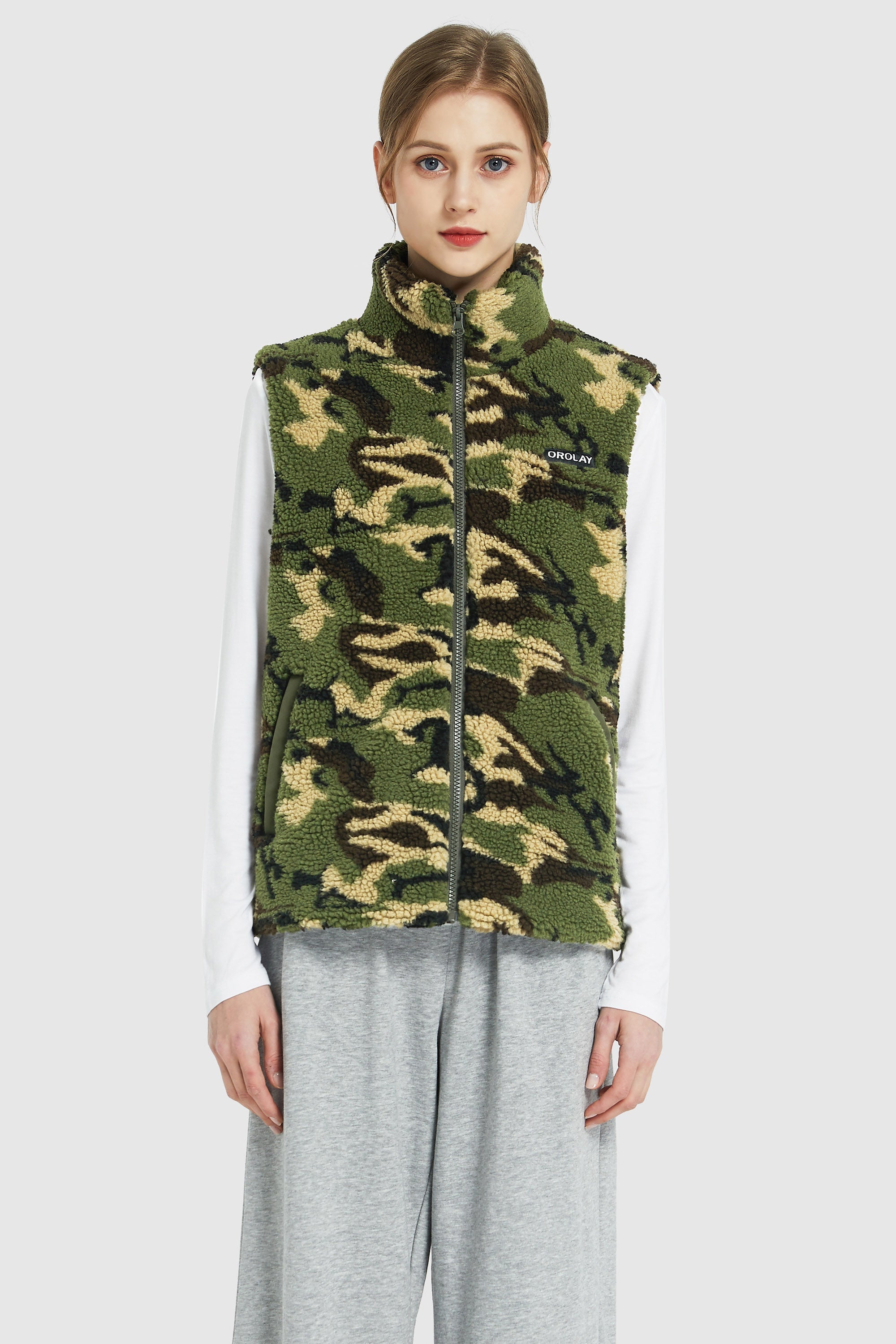 Zip Closure Stand-up Collar Fleece Vest