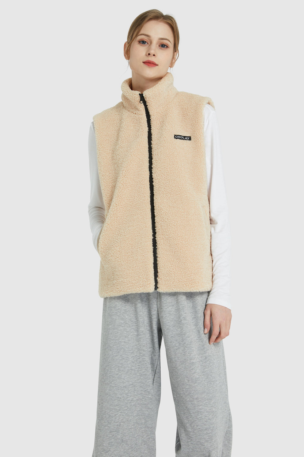 Zip Closure Stand-up Collar Fleece Vest