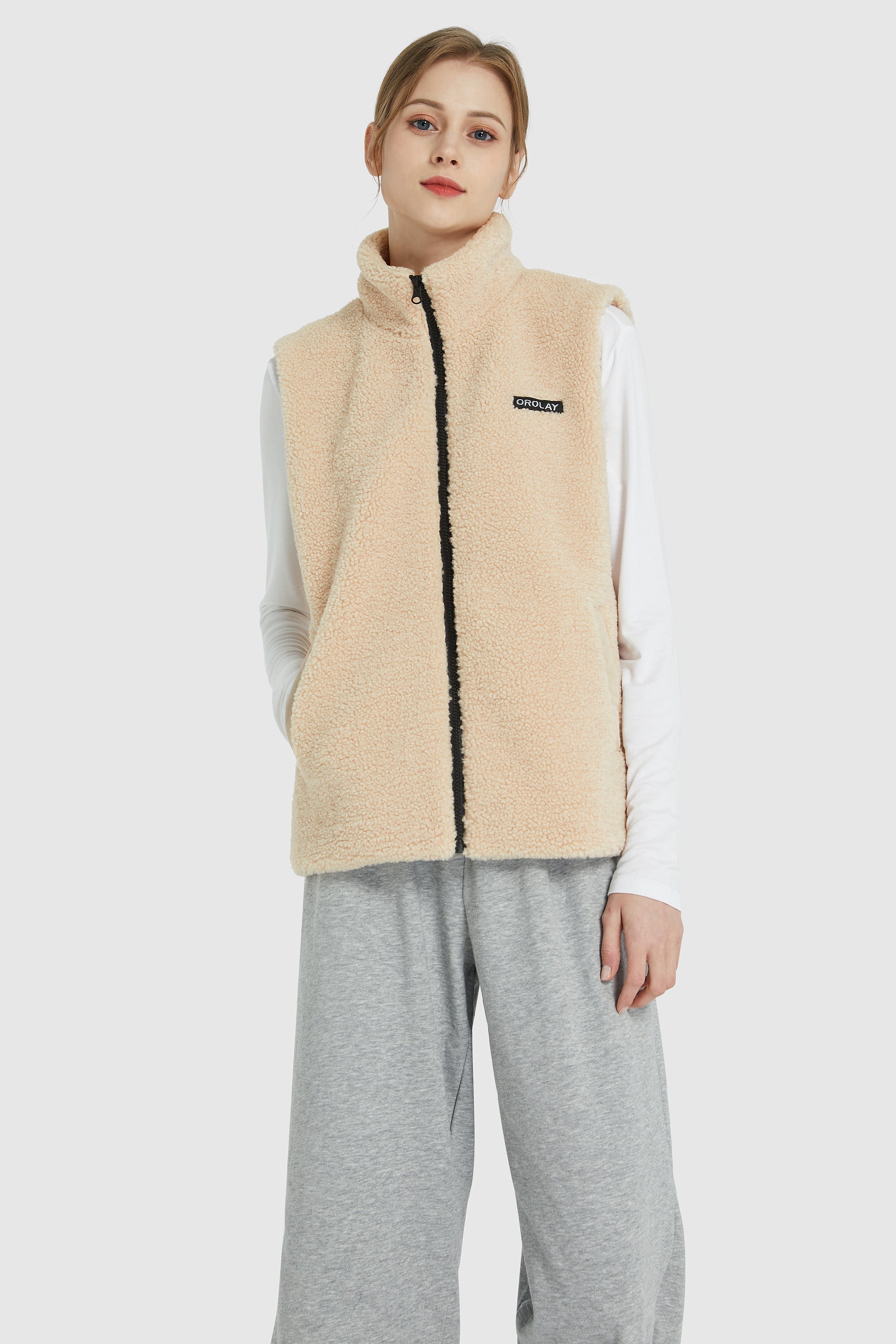 Zip Closure Stand-up Collar Fleece Vest