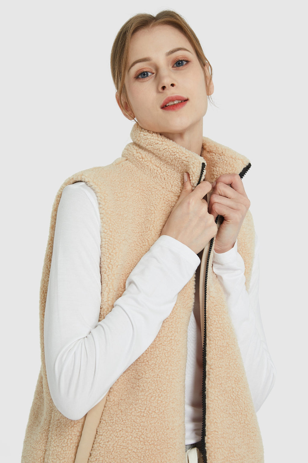Zip Closure Stand-up Collar Fleece Vest