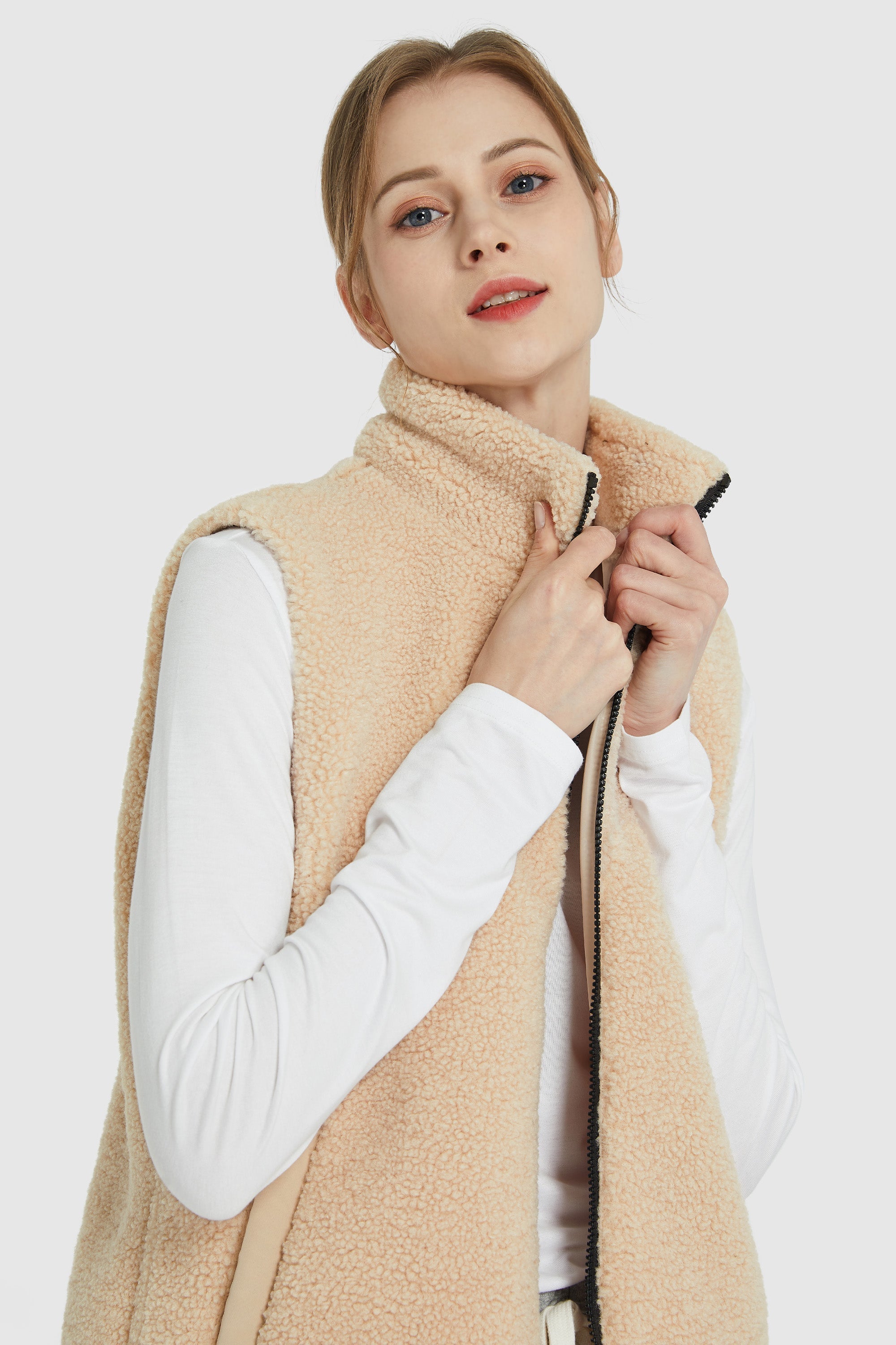 Zip Closure Stand-up Collar Fleece Vest