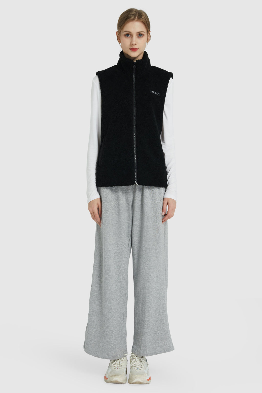 Zip Closure Stand-up Collar Fleece Vest