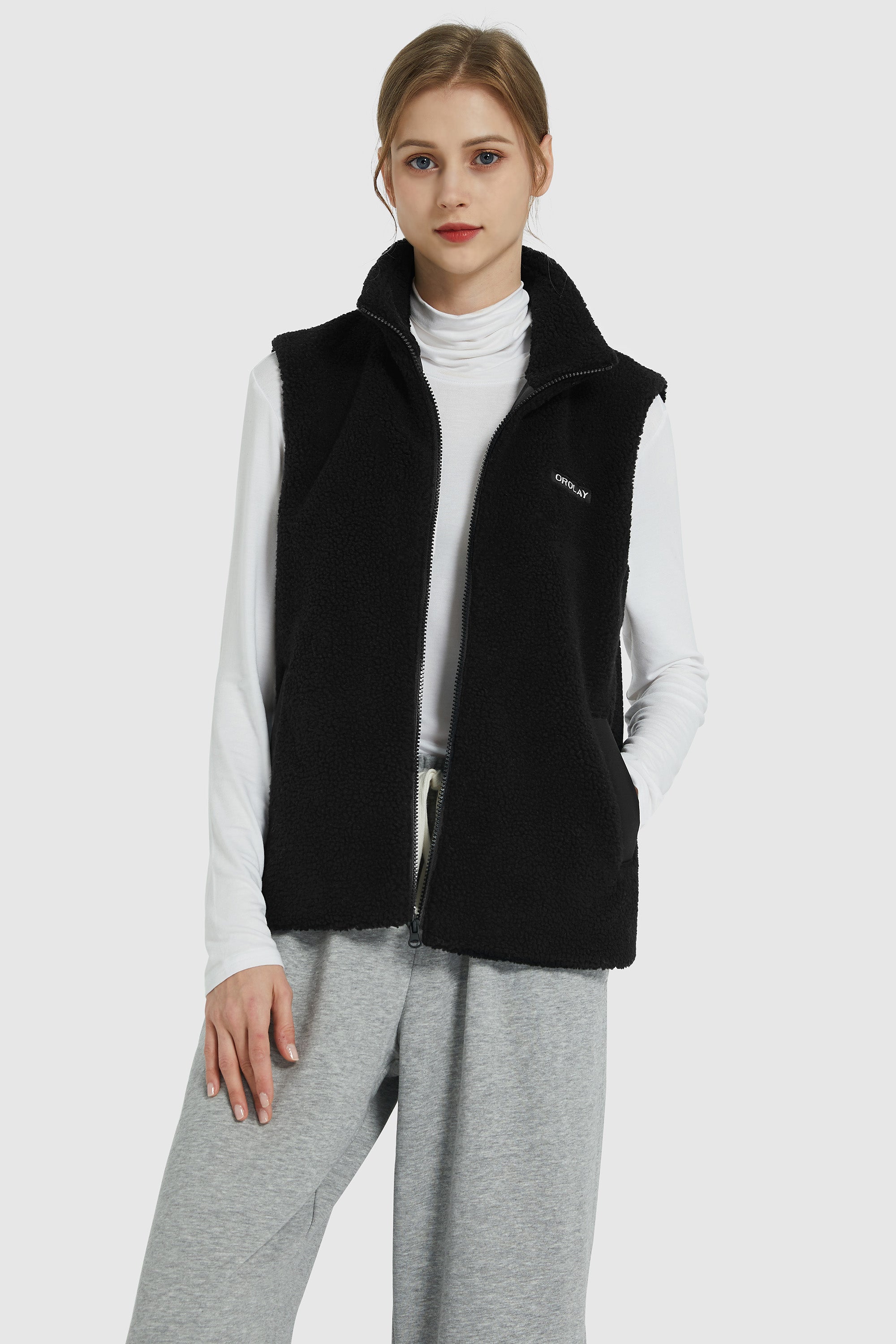 Zip Closure Stand-up Collar Fleece Vest
