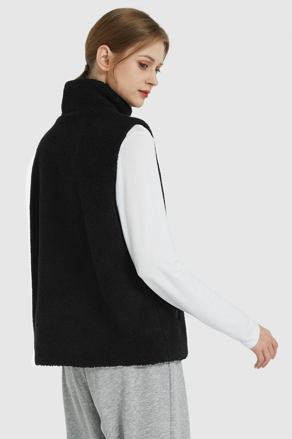 Zip Closure Stand-up Collar Fleece Vest