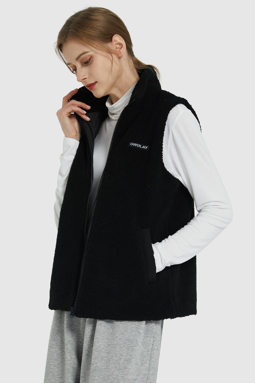 Zip Closure Stand-up Collar Fleece Vest