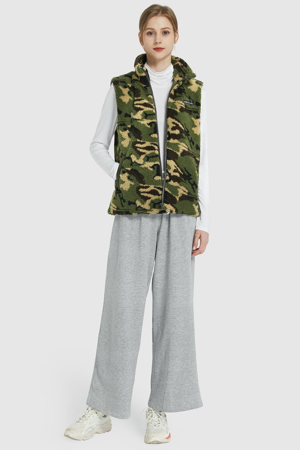 Zip Closure Stand-up Collar Fleece Vest