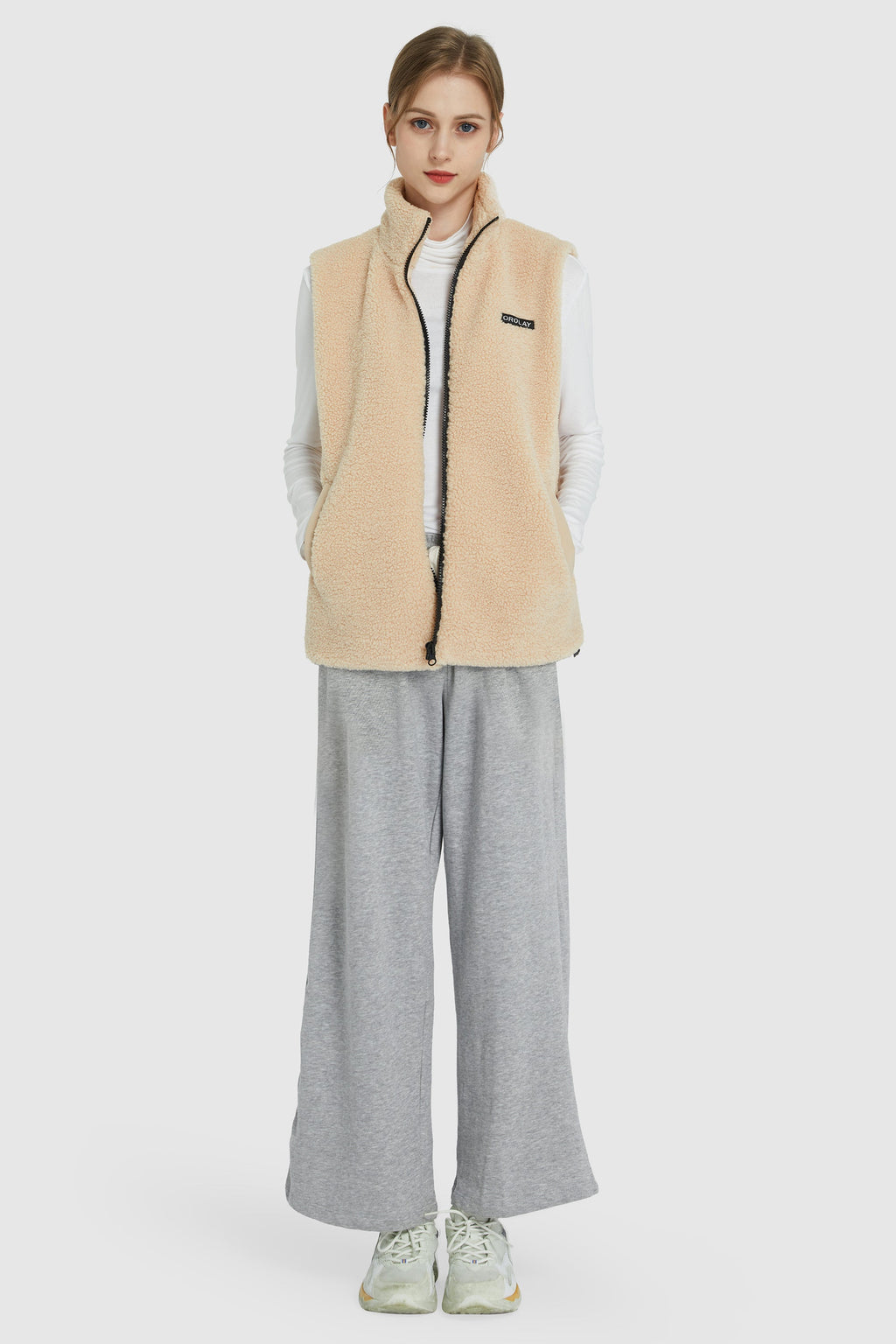 Zip Closure Stand-up Collar Fleece Vest