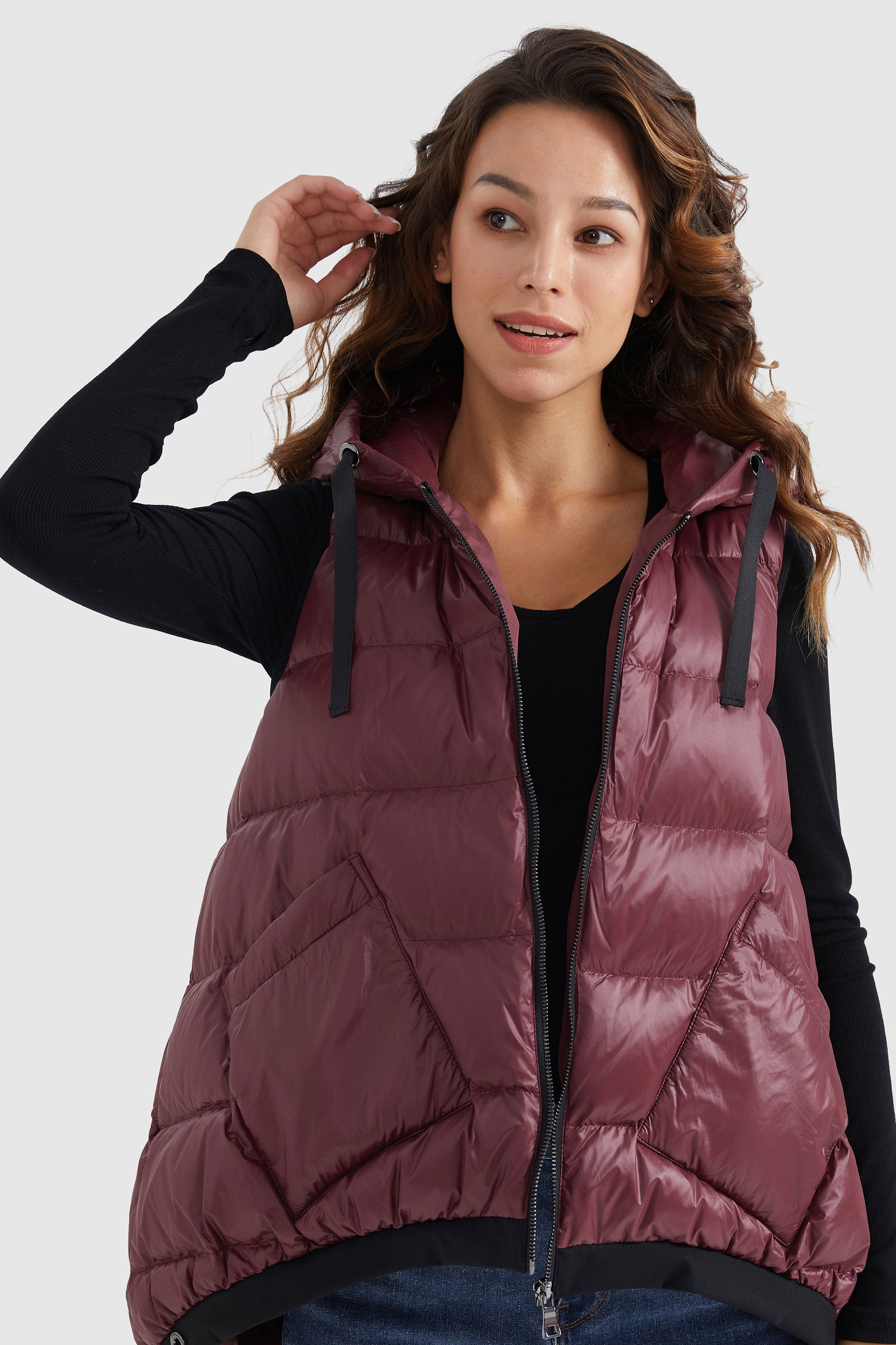 Zip Up Hooded Quilted Puffer Down Vest