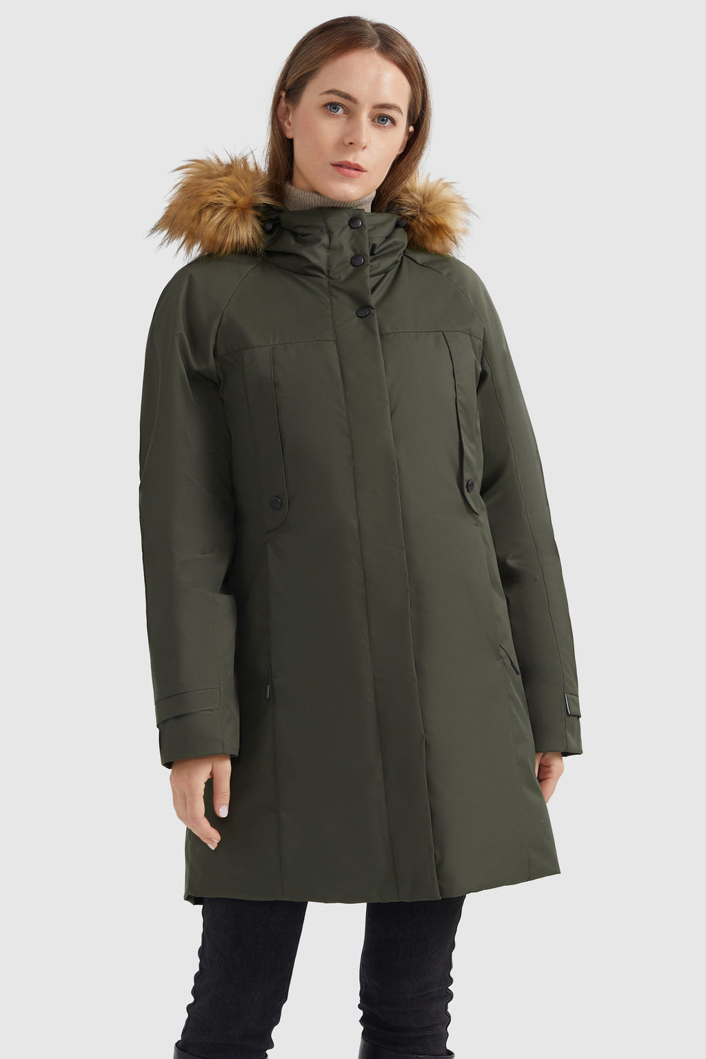 Zip up Snap button Hooded Parka Down Coat