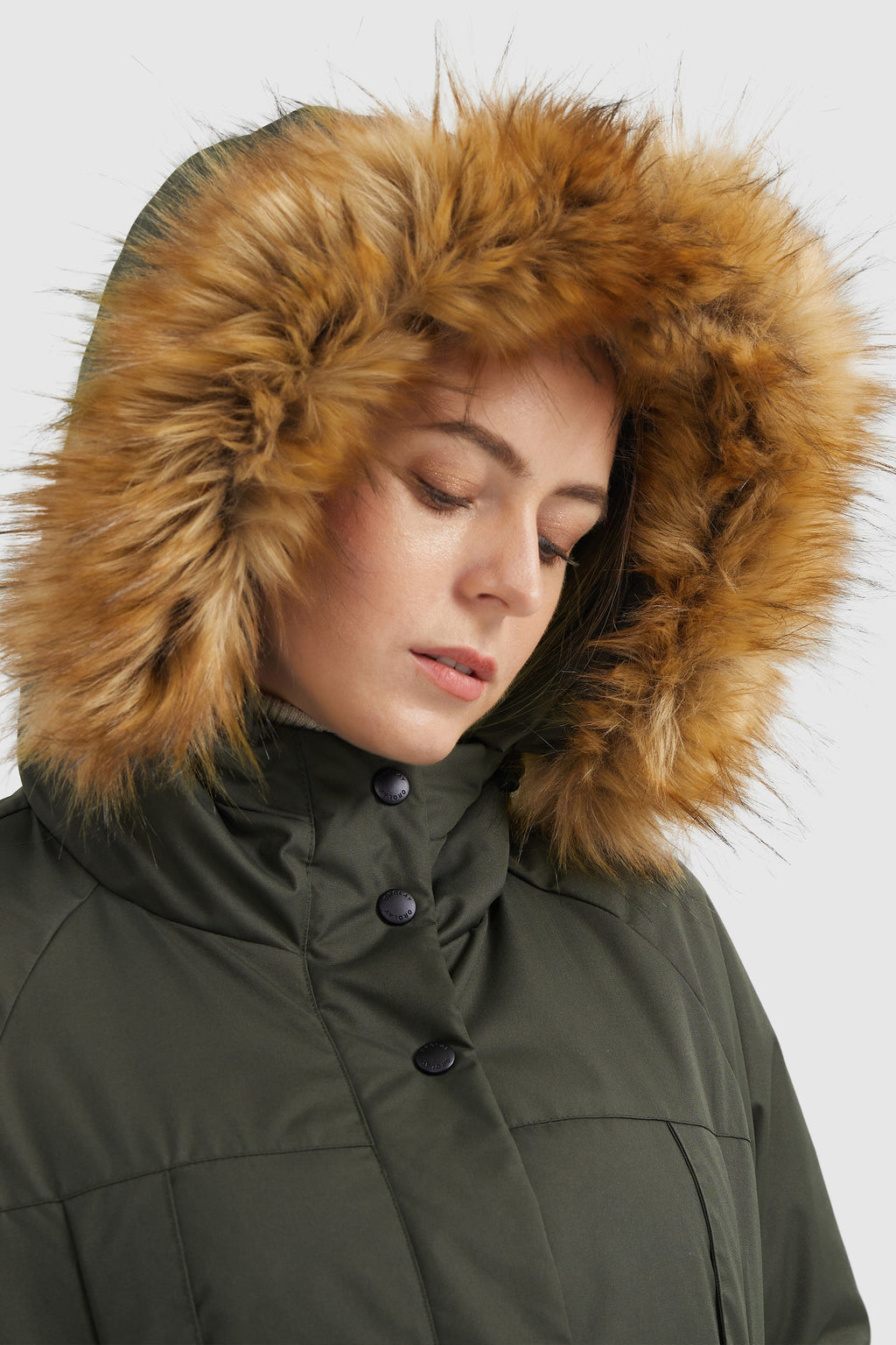 Zip up Snap button Hooded Parka Down Coat