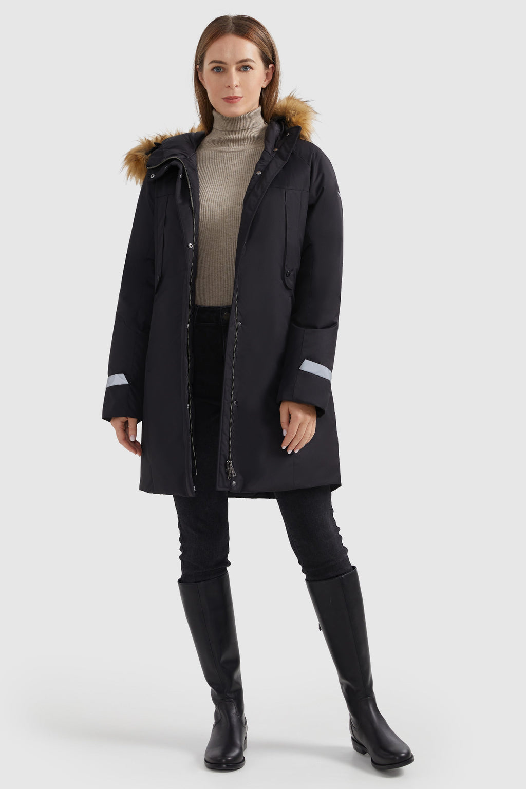 Zip up Snap button Hooded Parka Down Coat