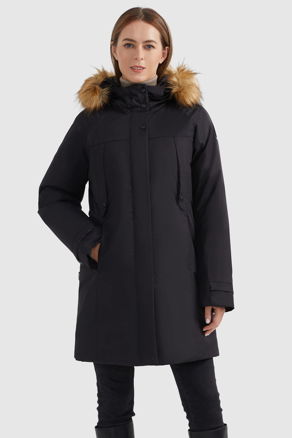 Zip up Snap button Hooded Parka Down Coat
