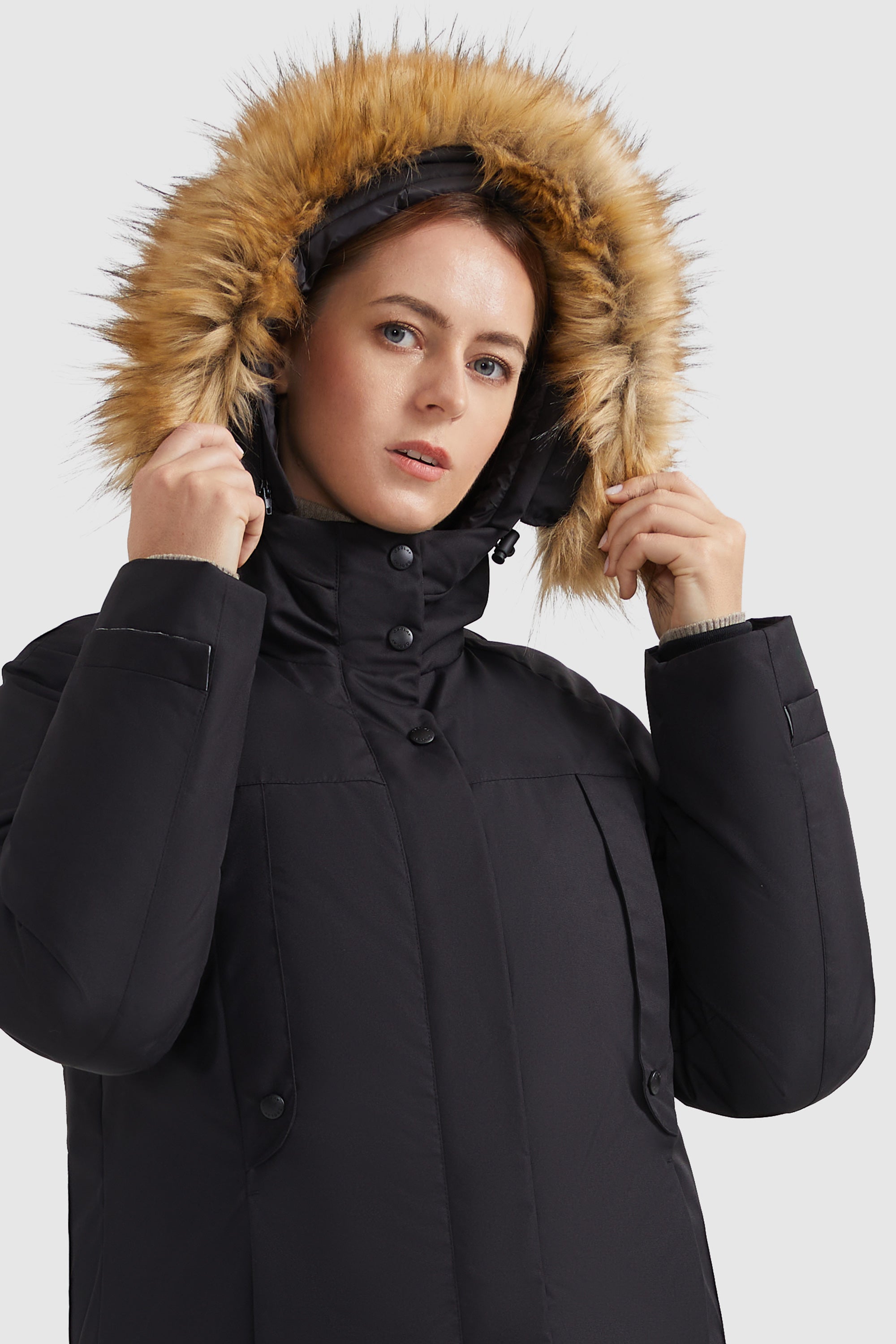 Zip up Snap button Hooded Parka Down Coat