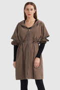 Zipper Batwing Sleeves Hooded Coat