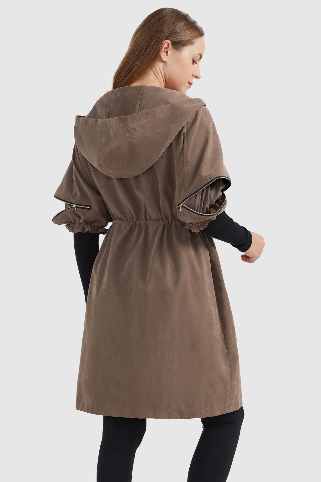 Zipper Batwing Sleeves Hooded Coat