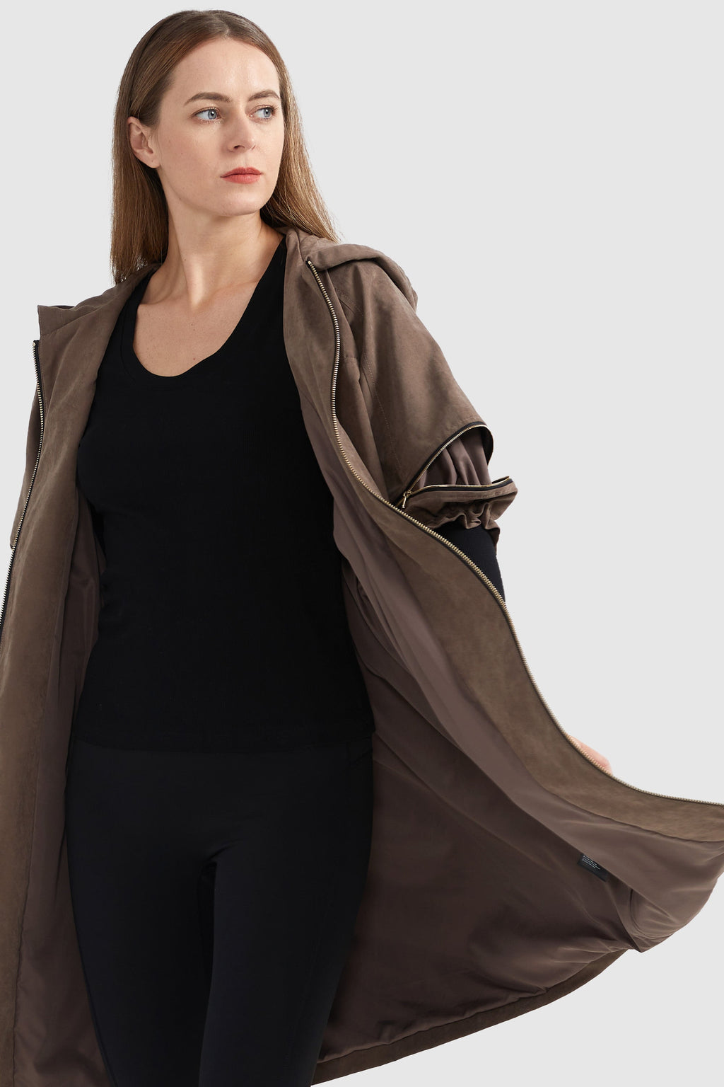 Zipper Batwing Sleeves Hooded Coat