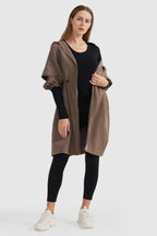 Zipper Batwing Sleeves Hooded Coat