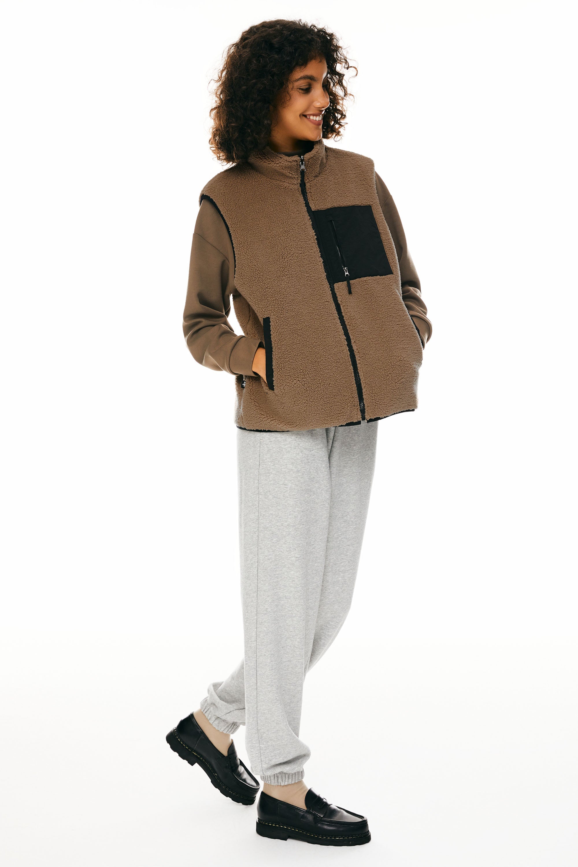 Oversized Fleece Reversible Vest Sherpa with Pockets