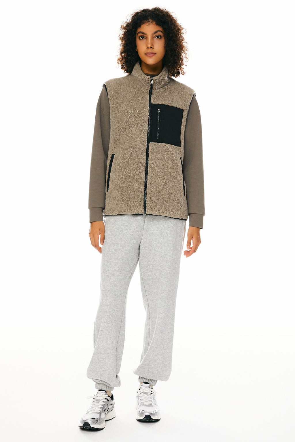 Oversized Fleece Reversible Vest Sherpa with Pockets