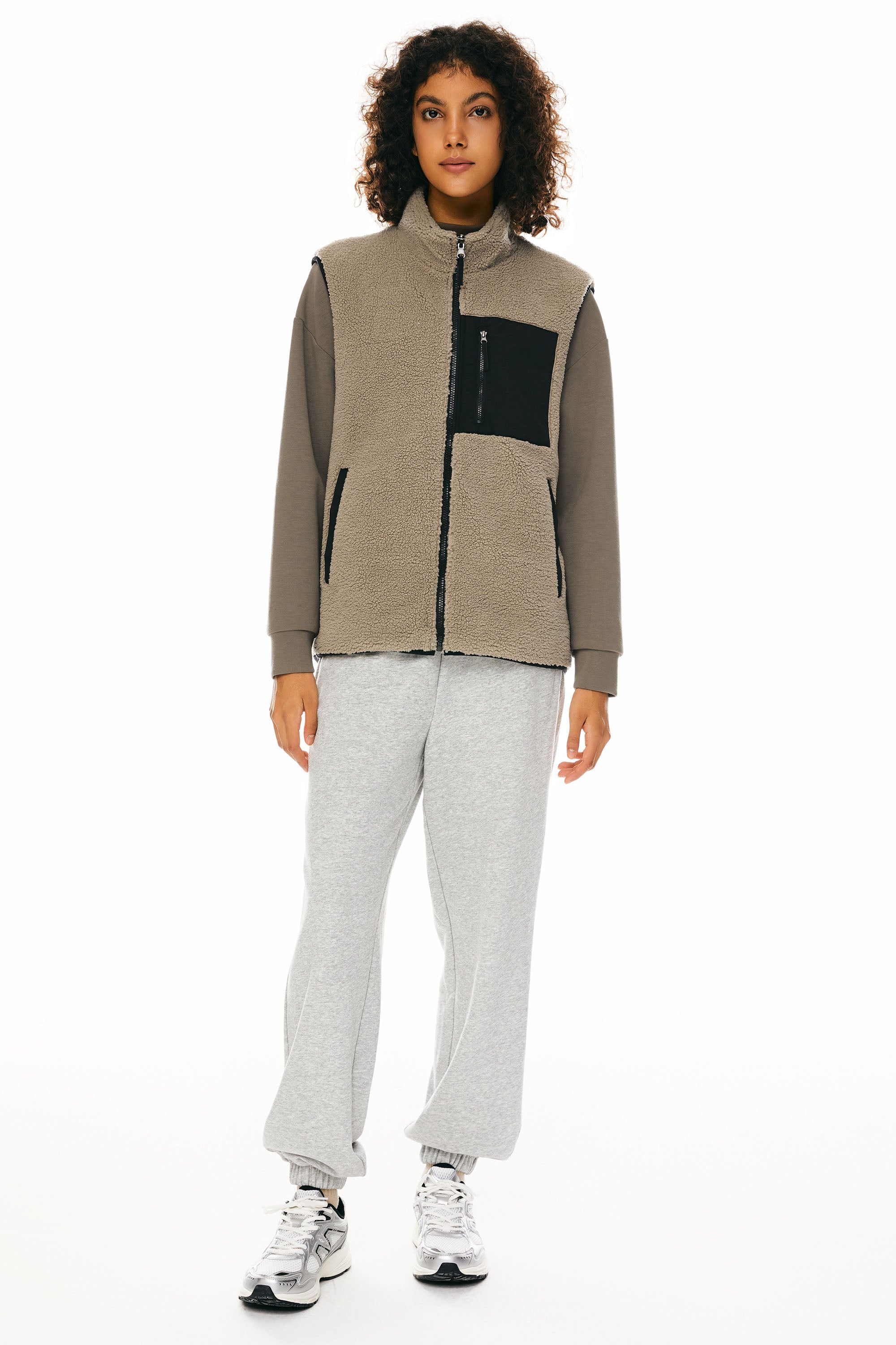 Oversized Fleece Reversible Vest Sherpa with Pockets