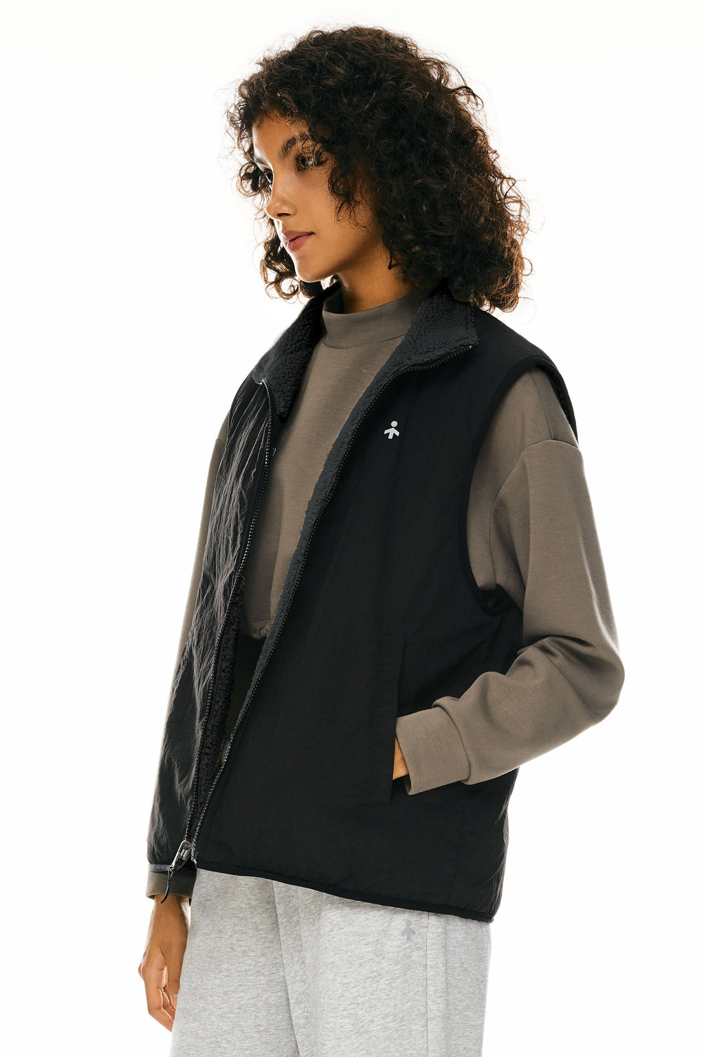Oversized Fleece Reversible Vest Sherpa with Pockets