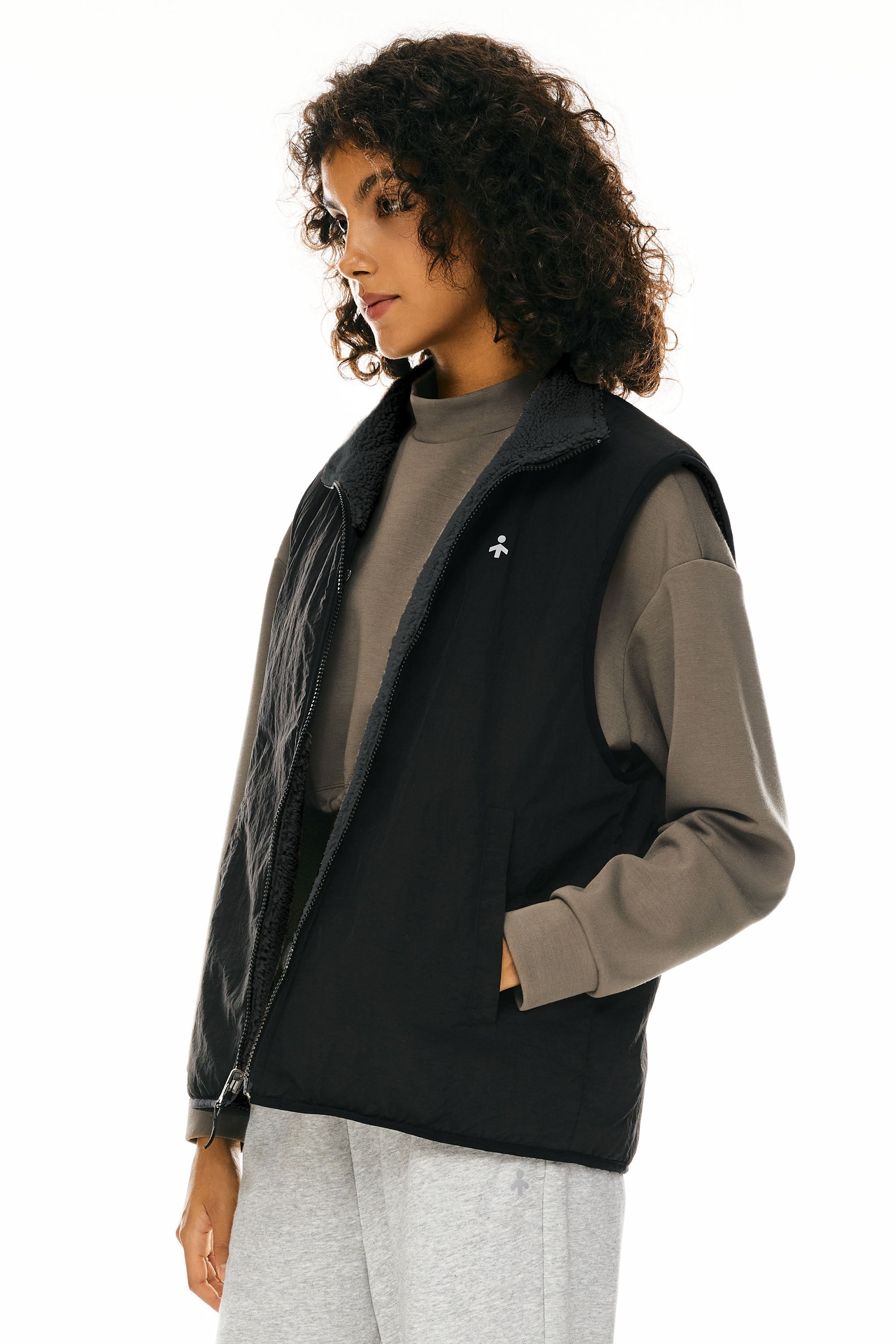 Oversized Fleece Reversible Vest Sherpa with Pockets