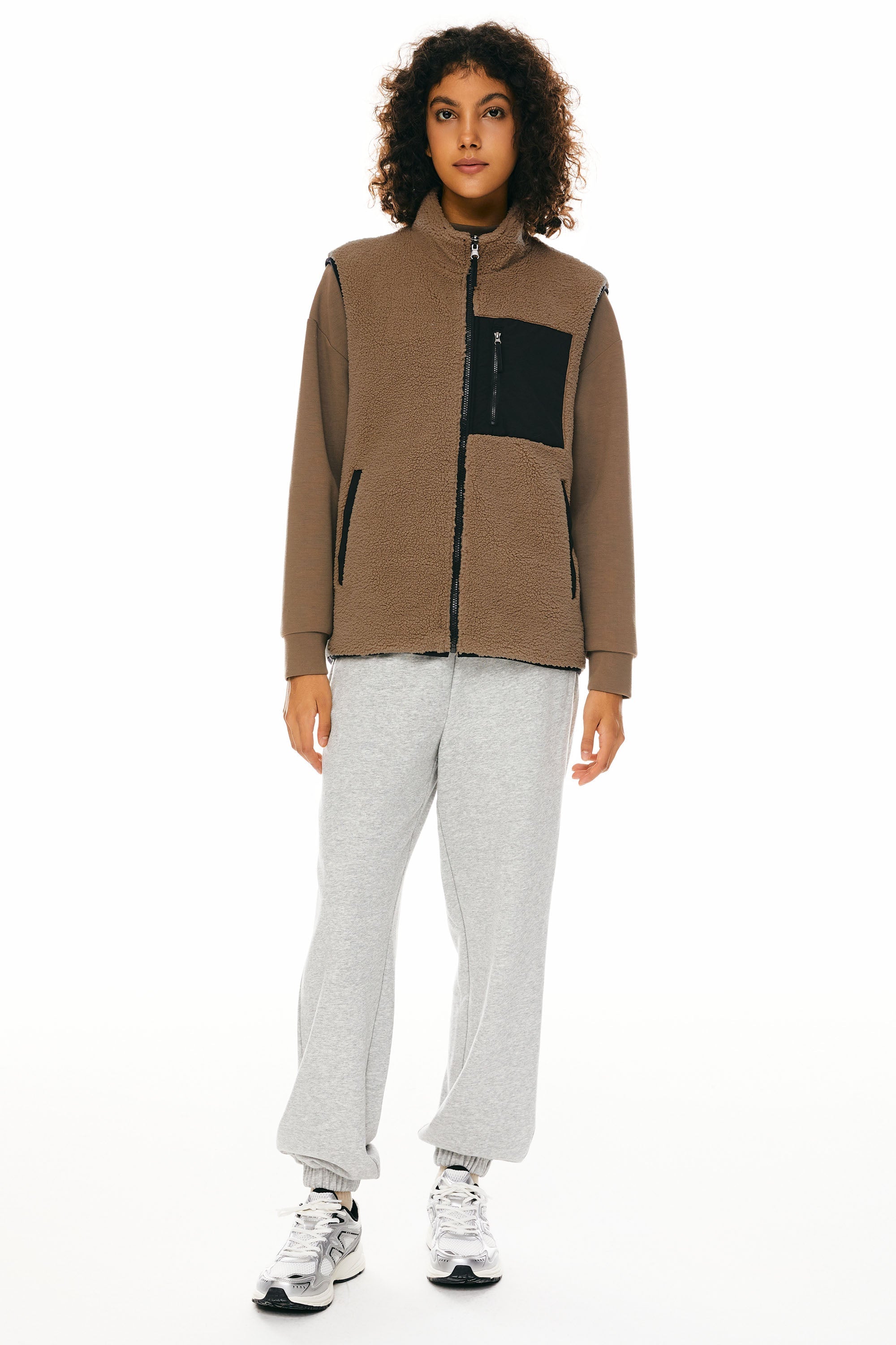 Oversized Fleece Reversible Vest Sherpa with Pockets