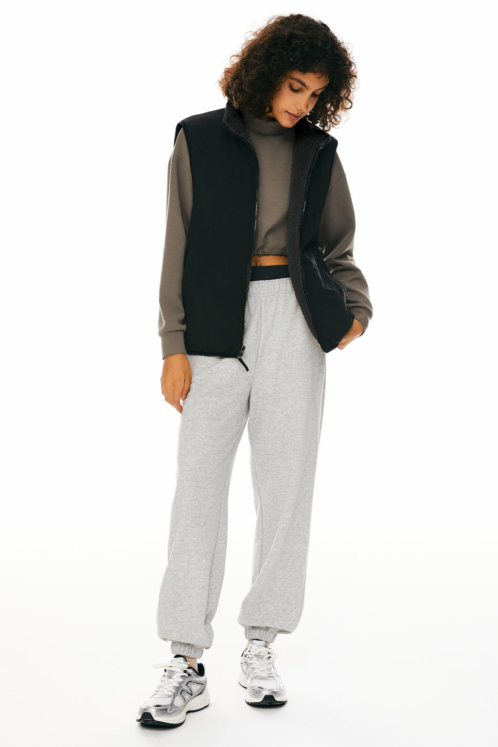 Oversized Fleece Reversible Vest Sherpa with Pockets