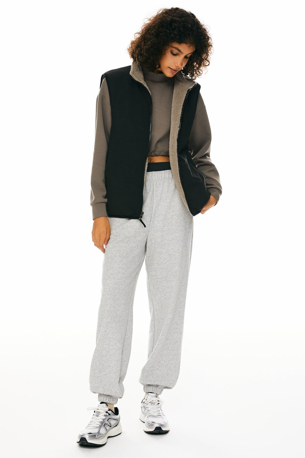 Oversized Fleece Reversible Vest Sherpa with Pockets