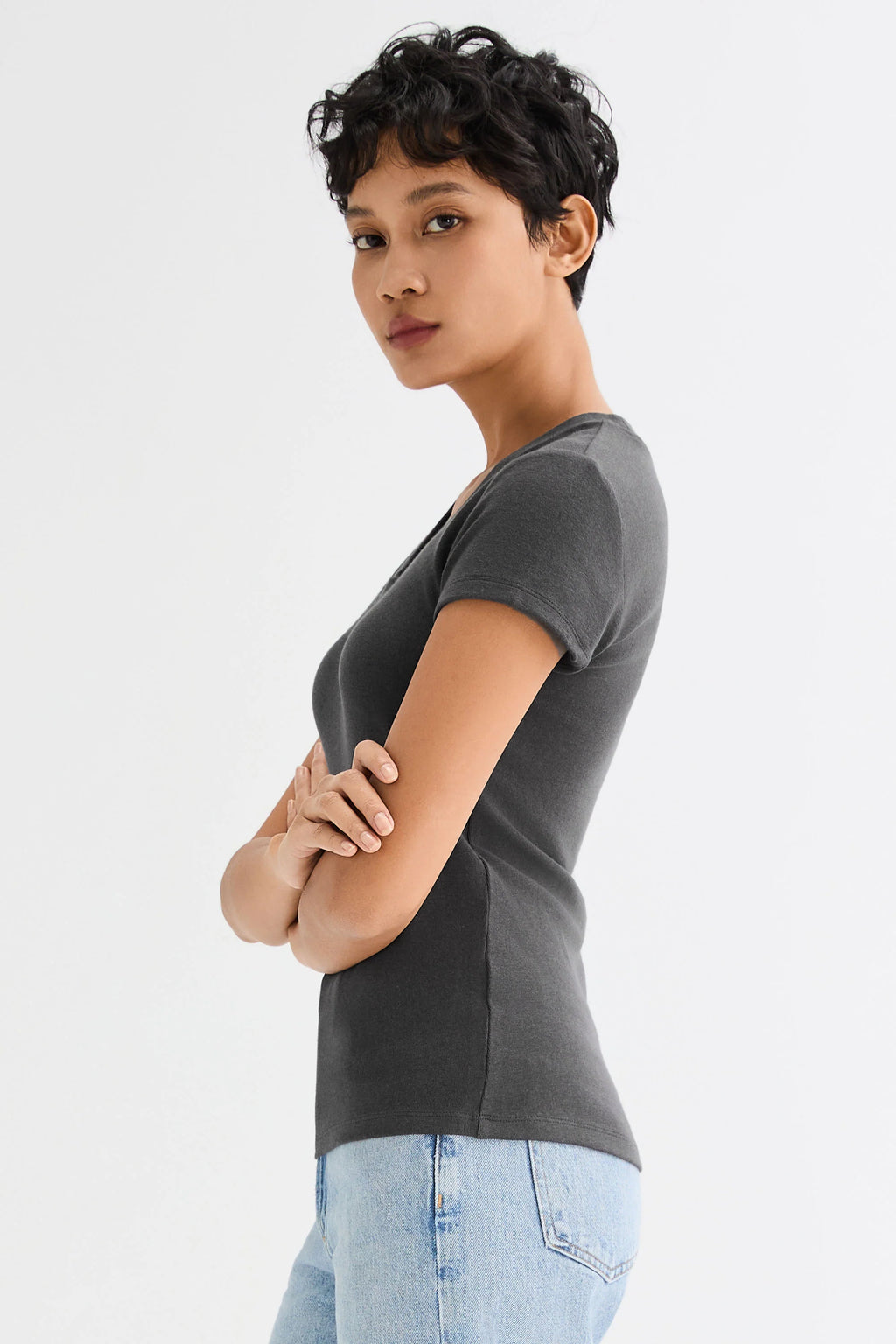 Slim-Fit Crew Neck Stretch Knit T-Shirt